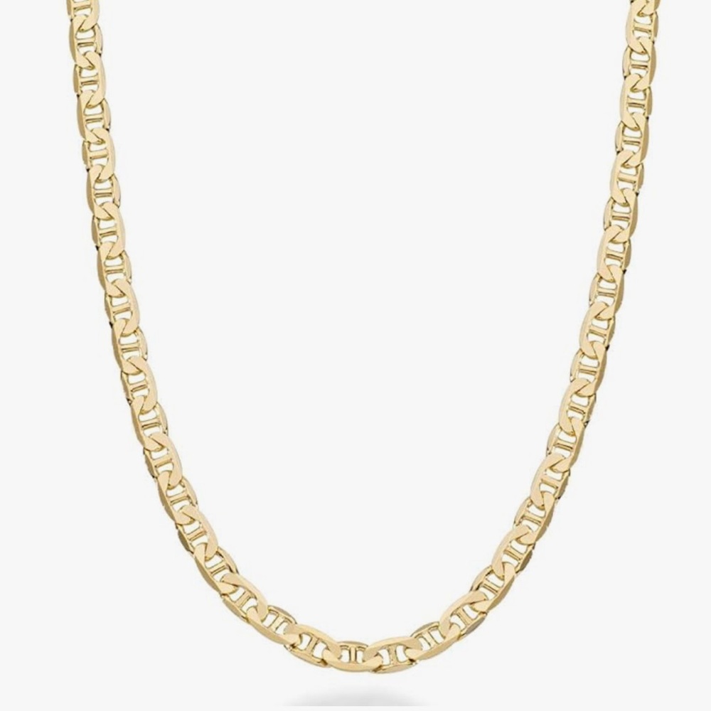 Italian Solid 18K Gold-Sterling Silver Diamond-Cut Flat Mariner Link Necklace